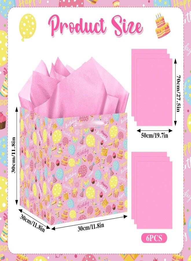 Woosytoo Extra Large Birthday Gift Bags 12" x 12" Square Gift Bag with Tissue Paper Pink Spotted Balloons with Confetti Design Wrapping Paper Bags Jumbo Present Bag for Girls' Birthday Wedding Party Favors - Image 3